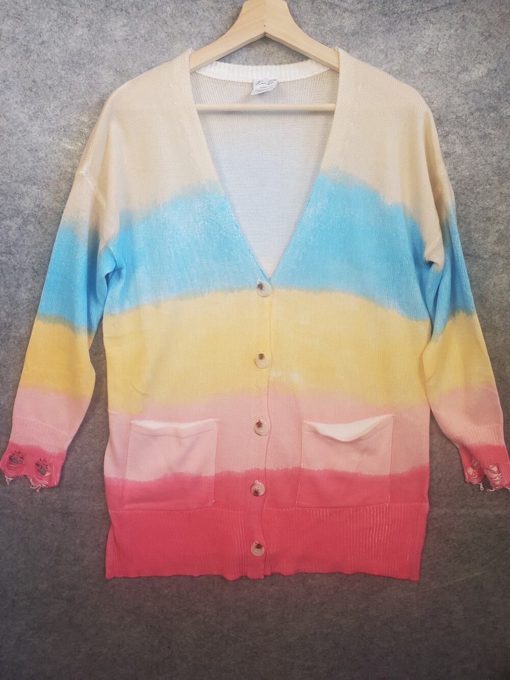 Women's Kian D Los Angeles Size Medium Multi Color Distressed Cardigan